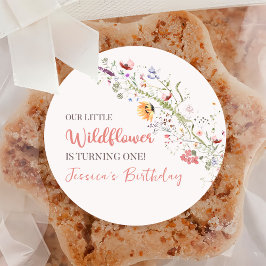 Onze kleine Wildflower Baby Meisje 1e Verjaardagsf Ronde Sticker
