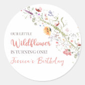 Onze kleine Wildflower Baby Meisje 1e Verjaardagsf Ronde Sticker (Voorkant)