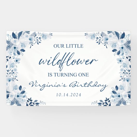 Onze kleine Wildflower Baby Meisje 1e Verjaardagsf Spandoek (Horizontaal)