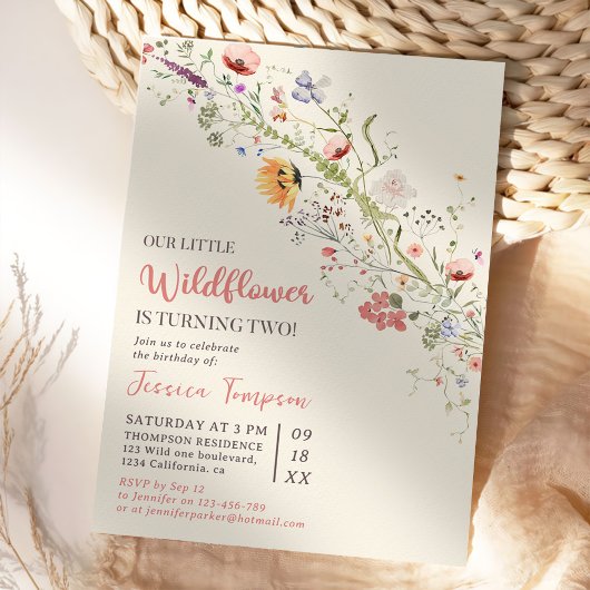 Onze kleine Wildflower Baby Meisje 2e Verjaardagsf Kaart