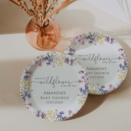 Onze kleine Wildflower Baby shower Papieren Bordje