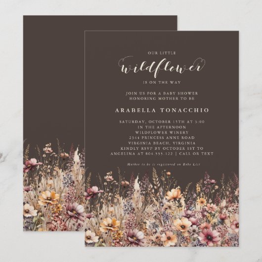 Onze Kleine Wildflower Herfst Floral Baby shower Kaart (Voorkant / Achterkant)