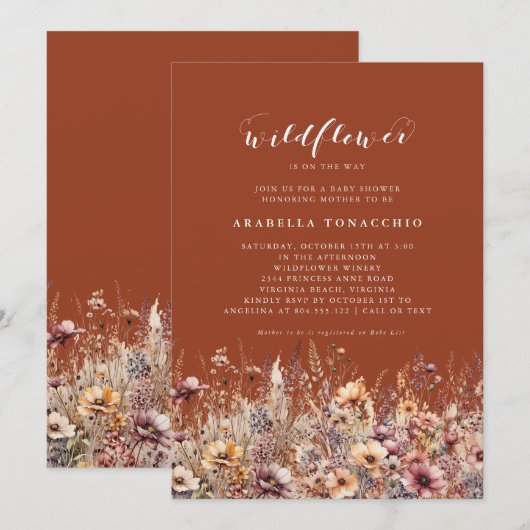 Onze Kleine Wildflower Herfst Floral Baby shower Kaart (Voorkant / Achterkant)