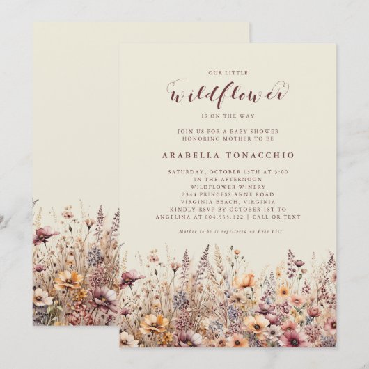 Onze Kleine Wildflower Herfst Floral Baby shower Kaart (Voorkant / Achterkant)