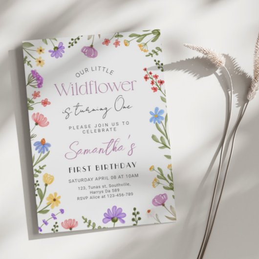 Onze kleine Wildflower Meisje 1e Verjaardag Kaart