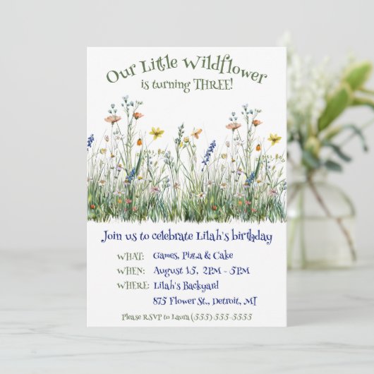 Onze kleine Wildflower verjaardagsfeestje Kaart (Staand voorkant)