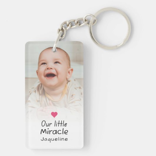 Onze Kleine Wonderhart Baby Pasgeboren Fotonaam Sleutelhanger (achterkant)