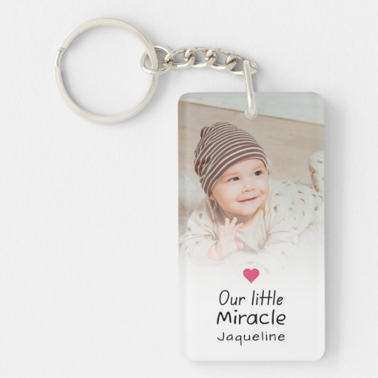 Onze Kleine Wonderhart Baby Pasgeboren Fotonaam Sleutelhanger (Voorkant)