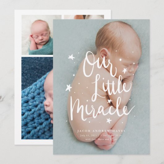 Onze kleine wondersterren geboorte aankondiging (Voorkant / Achterkant)