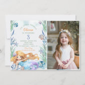 Onze kleine zeemeermin 3e verjaardag party foto kaart (Voorkant)