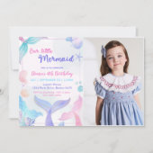 Onze Kleine Zeemeermin 4de Verjaardagsfeestje Foto Kaart (Voorkant)