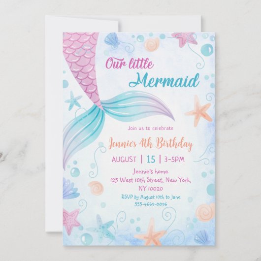 Onze kleine zeemeermin 4e verjaardag zeemeermin pa kaart (Voorkant)