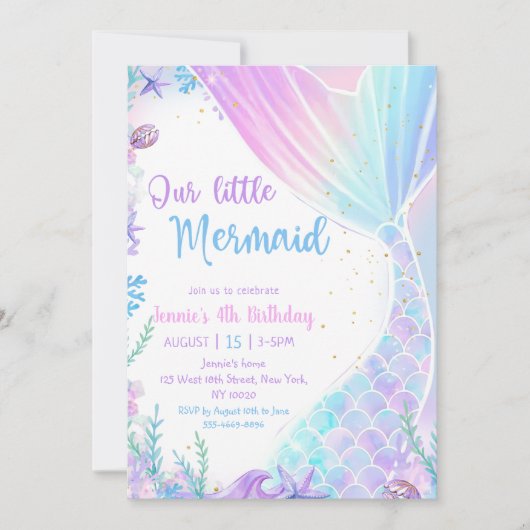 Onze kleine zeemeermin 4e verjaardag zeemeermin pa kaart (Voorkant)