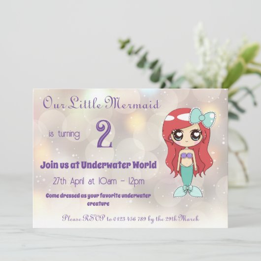 Onze kleine zeemeermin feestuitnodiging -  save the date (Staand voorkant)