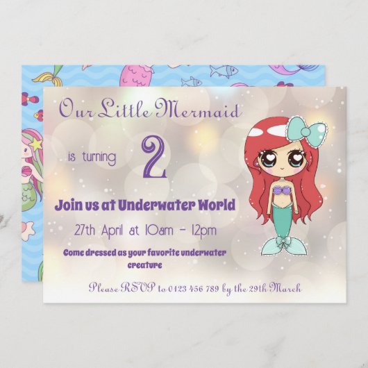 Onze kleine zeemeermin feestuitnodiging -  save the date (Voorkant / Achterkant)