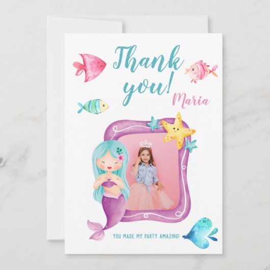 Onze Kleine Zeemeermin Foto Verjaardag Dank je wel Kaart (Voorkant)