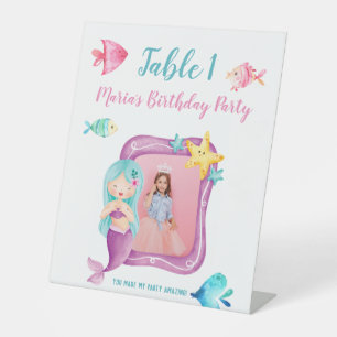 Onze Kleine Zeemeermin Foto Verjaardag Tafel numme Reclamebord Met Voetstuk