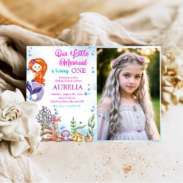 Onze Kleine Zeemeermin Meisje 1e Verjaardag Party Kaart