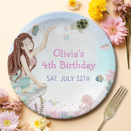Onze kleine zeemeermin meisje 4th verjaardagsfeest papieren bordje