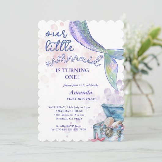 Onze Kleine Zeemeermin Meisjes 1e Verjaardagsfeest Kaart (Staand voorkant)