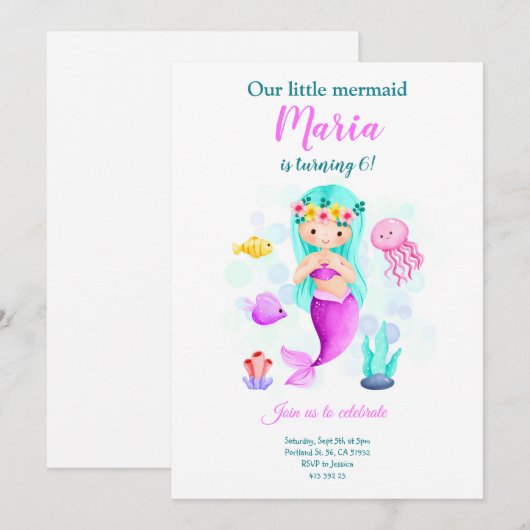 Onze Kleine Zeemeermin Ocean Meisje Verjaardag Uit Kaart (Voorkant / Achterkant)