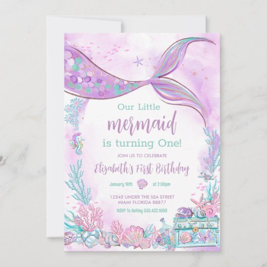Onze kleine zeemeermin Paarse Blauwgroen verjaarda Kaart (Voorkant)