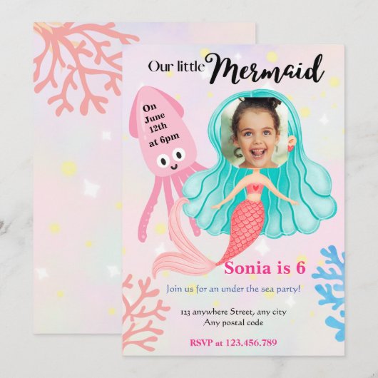 Onze kleine zeemeermin! Verjaardag onder zee Kaart (Voorkant / Achterkant)