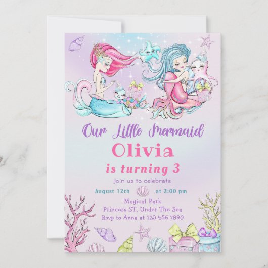 Onze kleine zeemeermin verjaardagsfeestuitnodiging kaart (Voorkant)