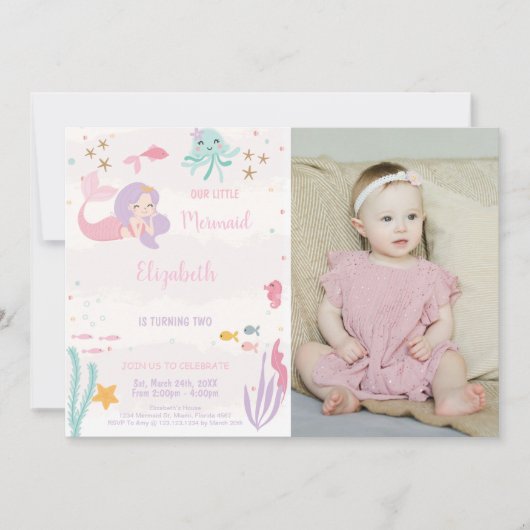 Onze kleine zeemeermin verjaardagsuitnodiging met kaart (Voorkant)