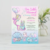 Onze kleine zeemeerminnende 1e verjaardag kaart (Staand voorkant)