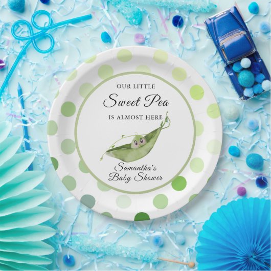 Onze kleine zoete erwt is bijna hier douche papieren bordje (Feest)