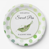 Onze kleine zoete erwt is bijna hier douche papieren bordje (Voorkant)