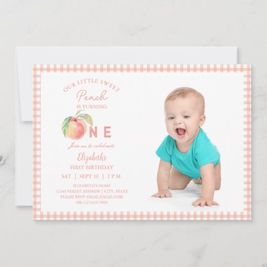 Onze kleine zoete perzik is een verjaardag Baby fo Kaart (Voorkant)