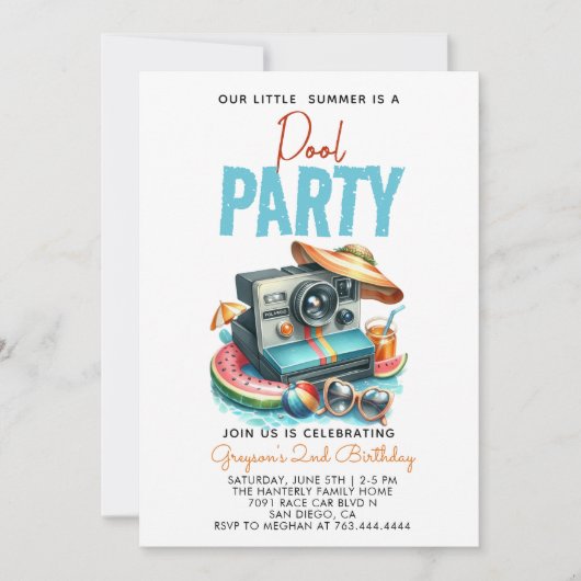 Onze kleine zomer is poolparty 2e verjaardag kaart (Voorkant)