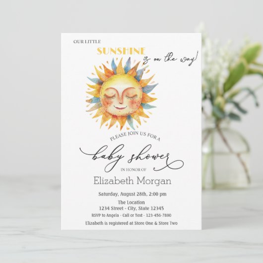 Onze kleine zon, zon, gele Stippen uitnodiging (Staand voorkant)