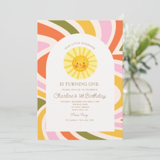 Onze kleine zon zon retro minimale 1e verjaardag kaart (Staand voorkant)