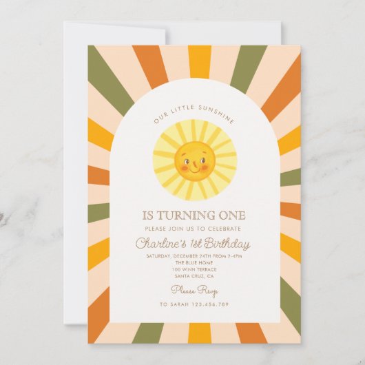 Onze kleine zon zon retro minimale 1e verjaardag kaart (Voorkant)