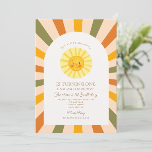 Onze kleine zon zon retro minimale 1e verjaardag kaart (Staand voorkant)