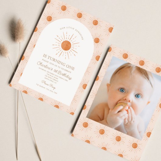 Onze kleine zon zon retro minimale 1e verjaardag kaart