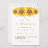 Onze kleine zonnebloem draait er een | 1e verjaard kaart (Voorkant)