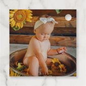 Onze kleine zonnebloem foto verjaardag dank u kaar bedankjes labels (Achterkant)