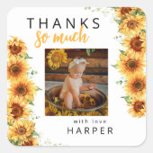 Onze kleine zonnebloem foto verjaardag dank u vierkante sticker