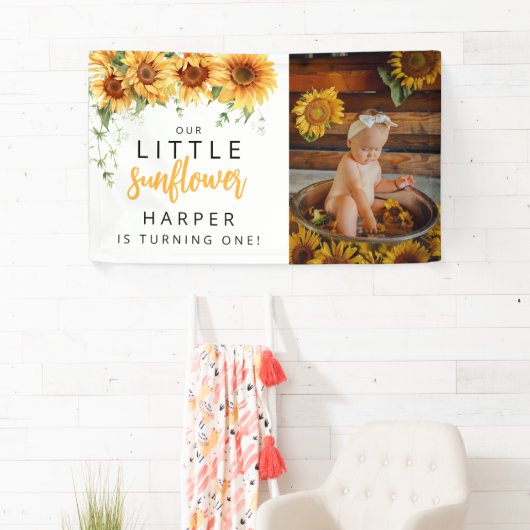 Onze kleine zonnebloem foto verjaardagsfeestje spandoek (Insitu)