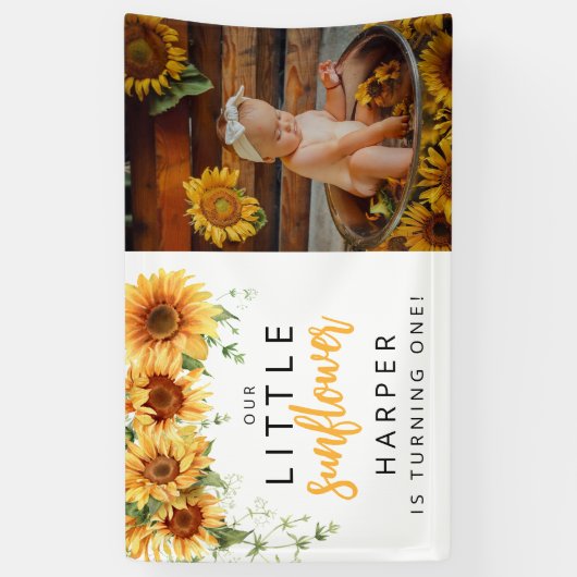 Onze kleine zonnebloem foto verjaardagsfeestje spandoek (Verticaal)