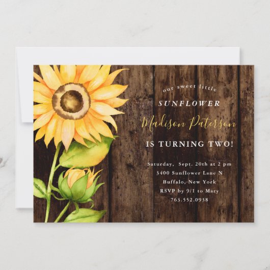 Onze kleine zonnebloem rustieke gele verjaardagsfe kaart (Voorkant)