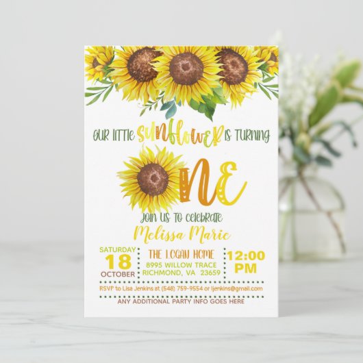 Onze Kleine Zonnebloem verandert ÉÉN Uitnodiging (Staand voorkant)