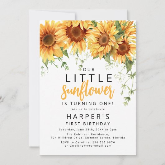 Onze kleine zonnebloem verjaardagsfeestje kaart (Voorkant)