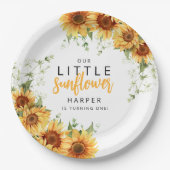 Onze kleine zonnebloem verjaardagsfeestje papieren bordje (Voorkant)