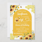 Onze kleine zonnebloem wordt één honing verjaardag kaart (Voorkant)