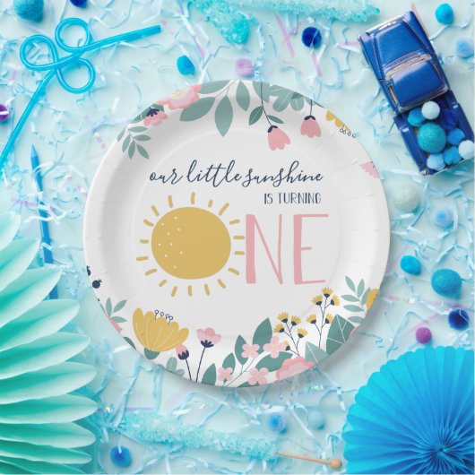 Onze kleine zonneboho Floral Birthday Papieren Bordje (Feest)